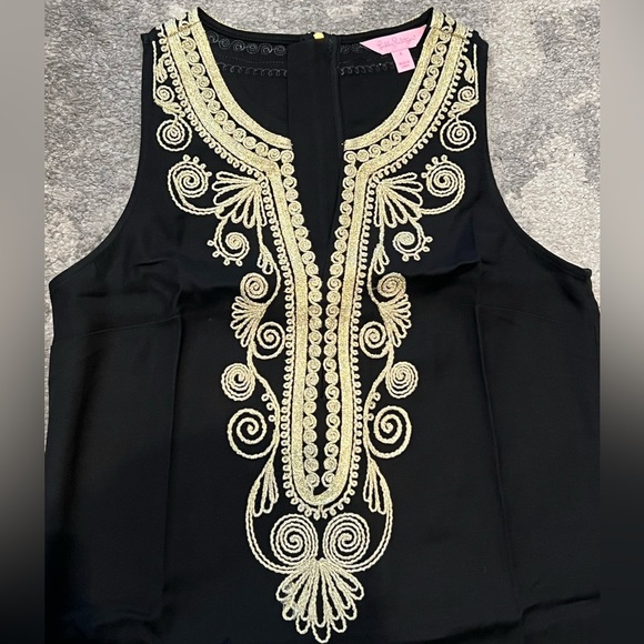 Like new Lilly Pulitzer Carlotta black shift dress with gold stitching details - Picture 7 of 9